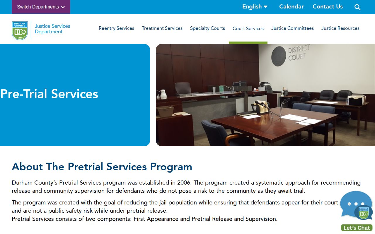 Durham County 24-hour release First Appearance and pretrial services source