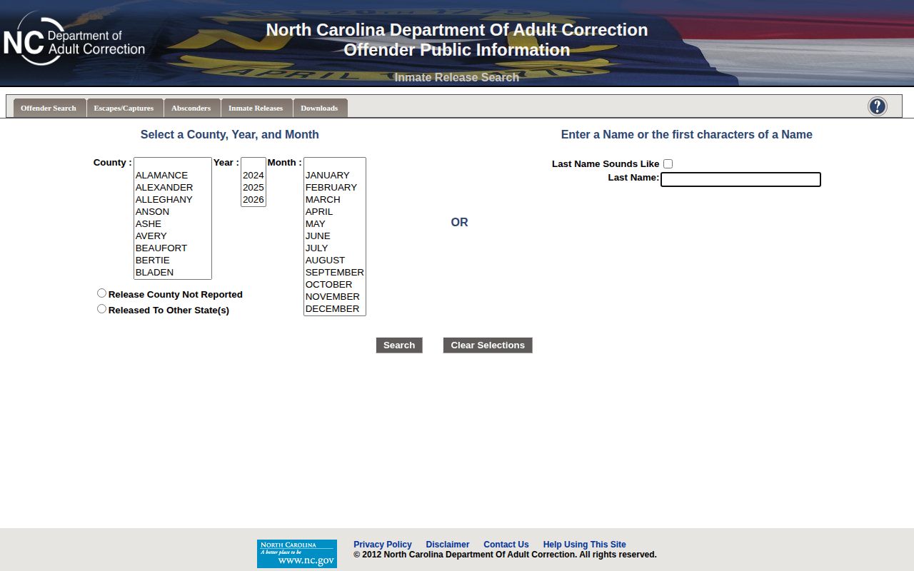 Durham County 72-hour release check using NC DAC state inmate release search