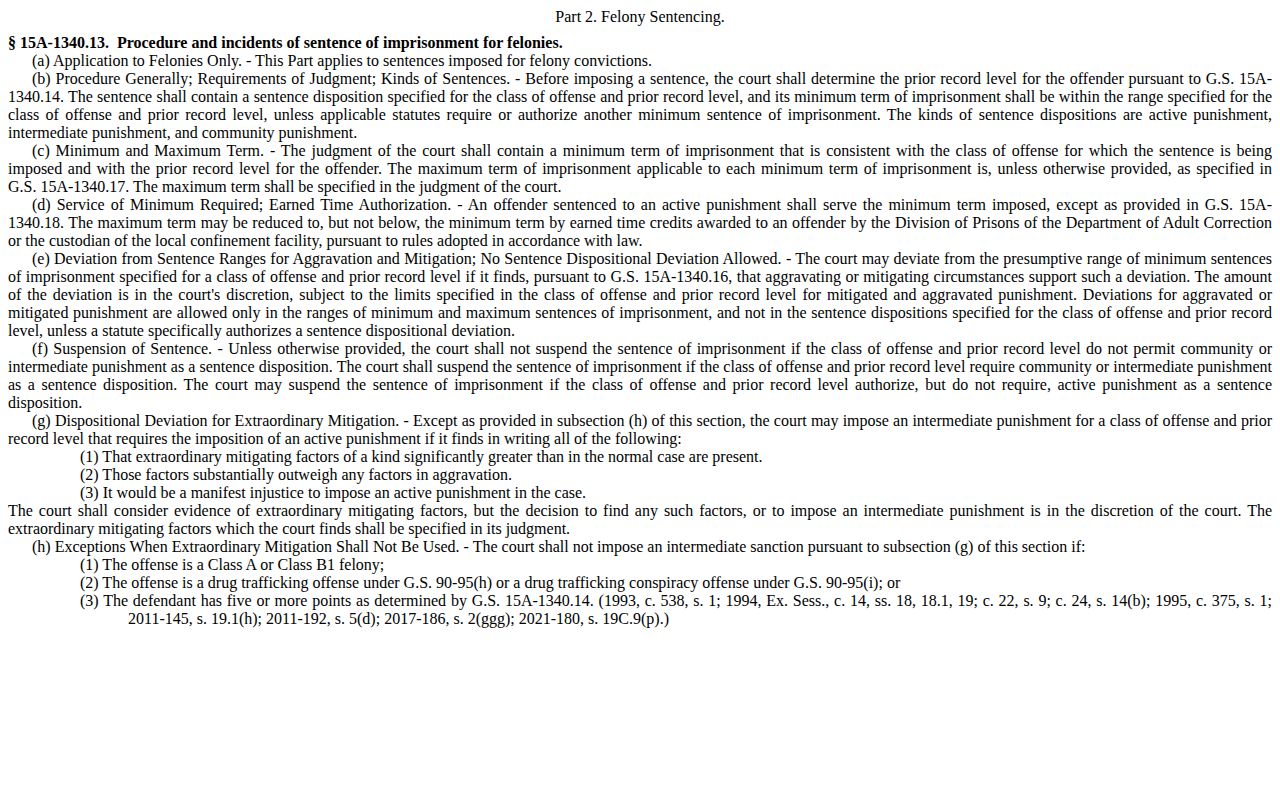 Durham County projected release date felony sentencing statute
